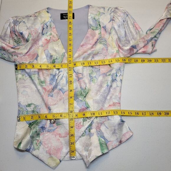 Ann Hobbs Vintage 80s Pastel Floral Tapestry Hourglass Peplum Blazer - Picture 13 of 15